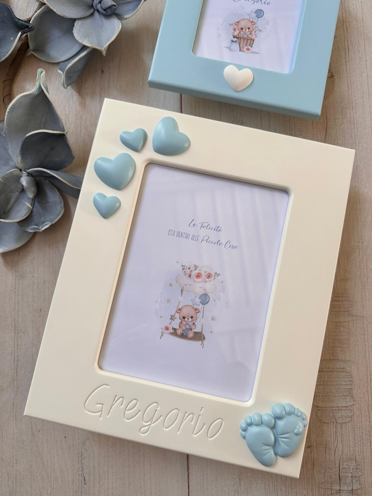 PORTAFOTO BIANCO Cuori e Piedini foto 13x18 PERSONALIZZATO