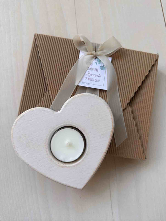 CUORE PORTA CANDELA TEALIGHT SBIANCATO