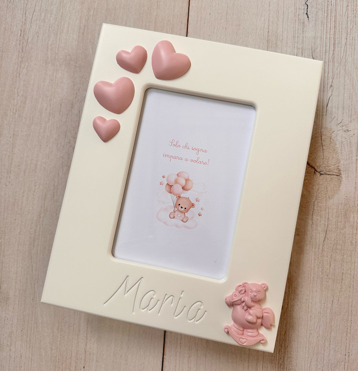 PORTAFOTO CUORI E ORSETTO CAVALLINO foto 13x18 PERSONALIZZATO