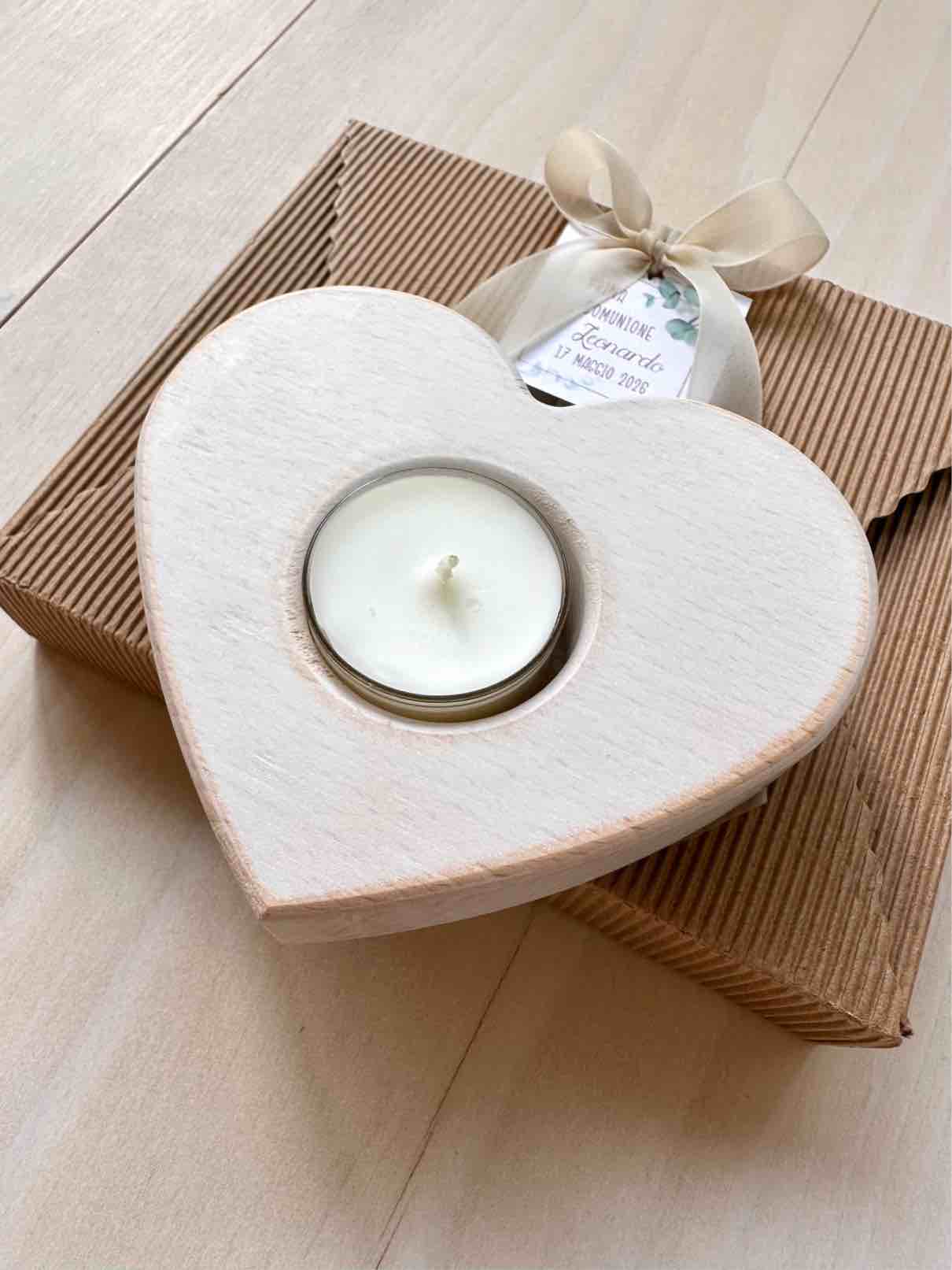 CUORE PORTA CANDELA TEALIGHT SBIANCATO