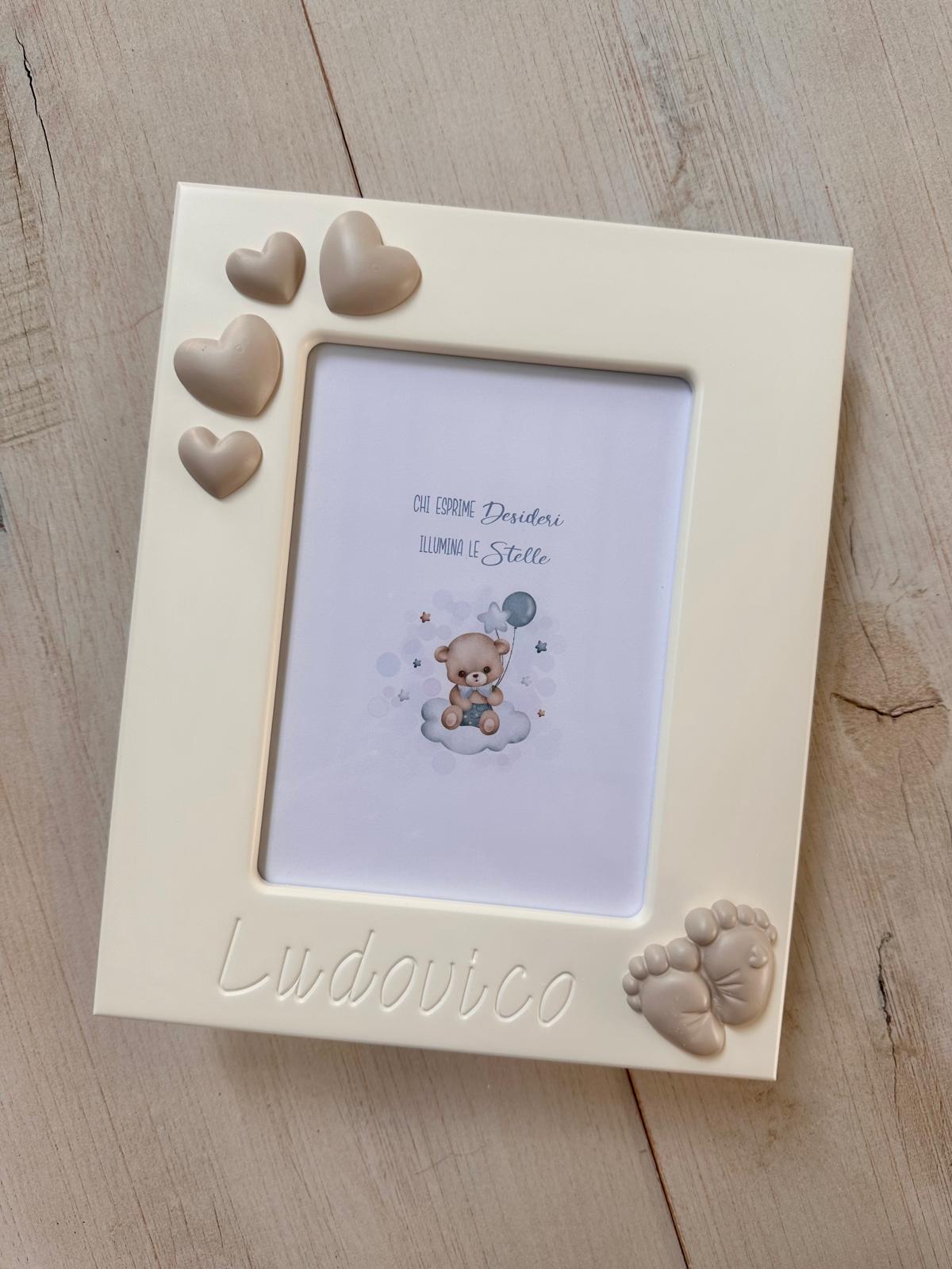 PORTAFOTO BIANCO Cuori e Piedini foto 13x18 PERSONALIZZATO