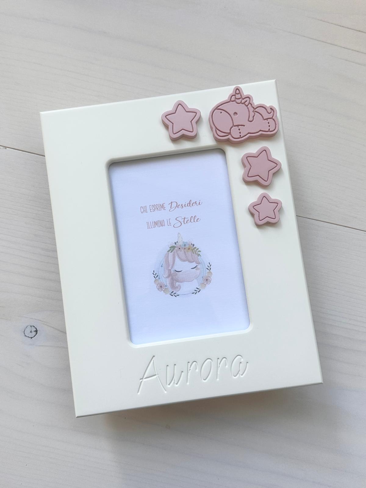 PORTAFOTO BIANCO Unicorno 10x15 PERSONALIZZATO