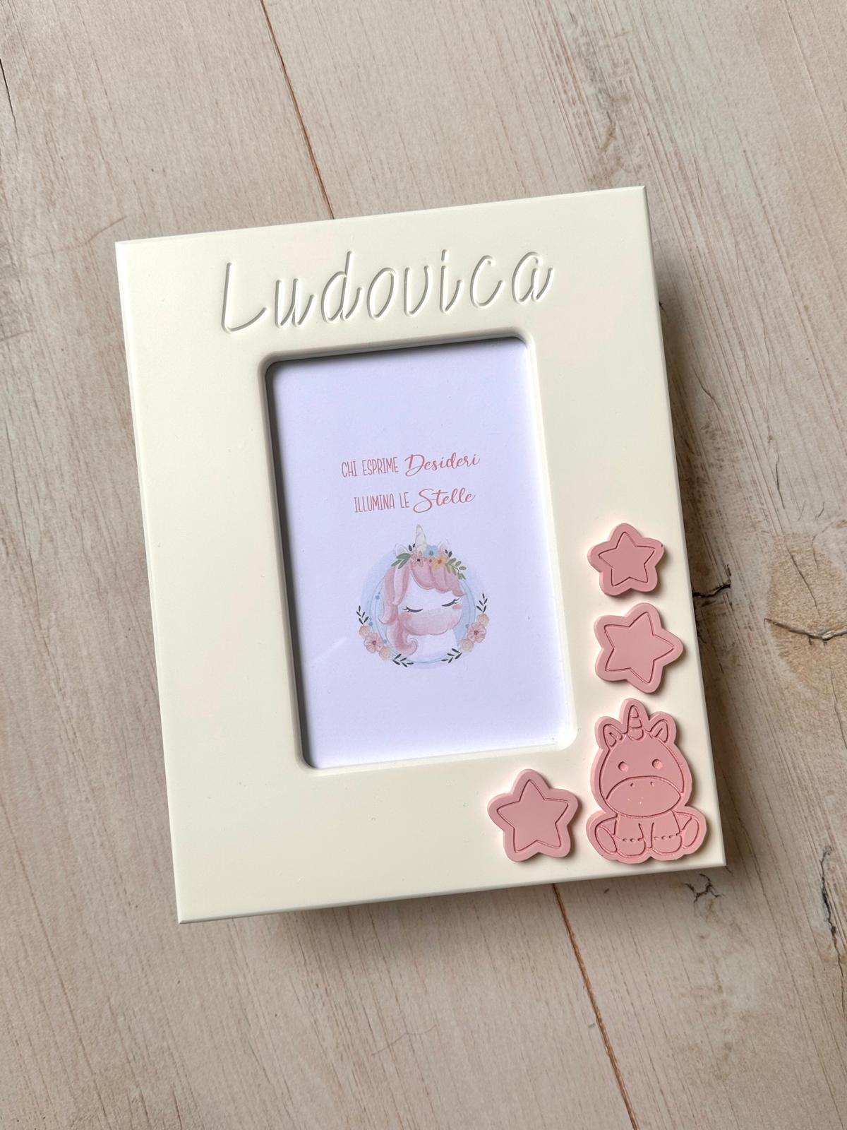 PORTAFOTO BIANCO Unicorno foto 10x15 PERSONALIZZATO